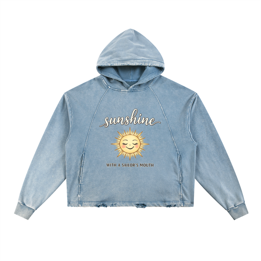 SUNSHINE Vintage Washed Frayed-Hem Hoodie