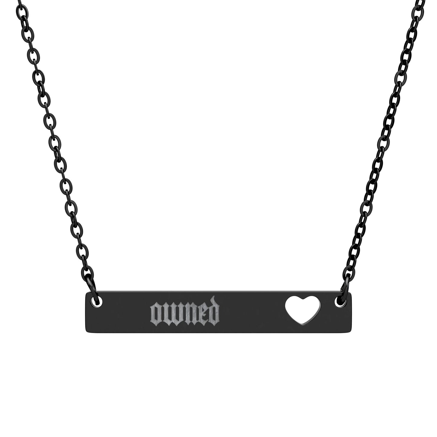 OWNED Engravable Heart Cutout Bar Necklace — Personalized Name Bar Pendant