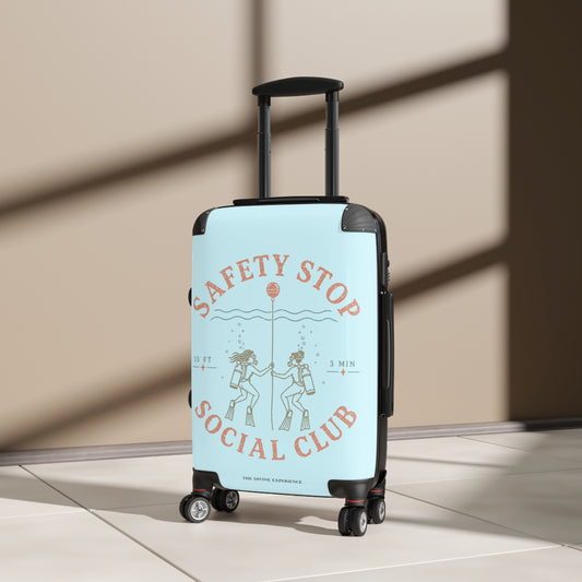 SAFETY STOP SOCIAL CLUB Carry-On Suitcase — Retro Dive-Themed Scuba Travel Luggage