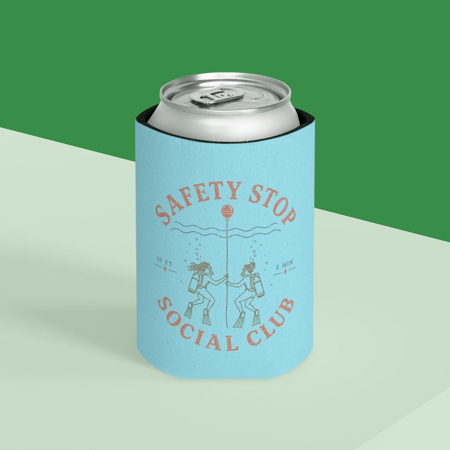 SAFETY STOP SOCIAL CLUB Can Cooler – Scuba Divers Drink Koozie