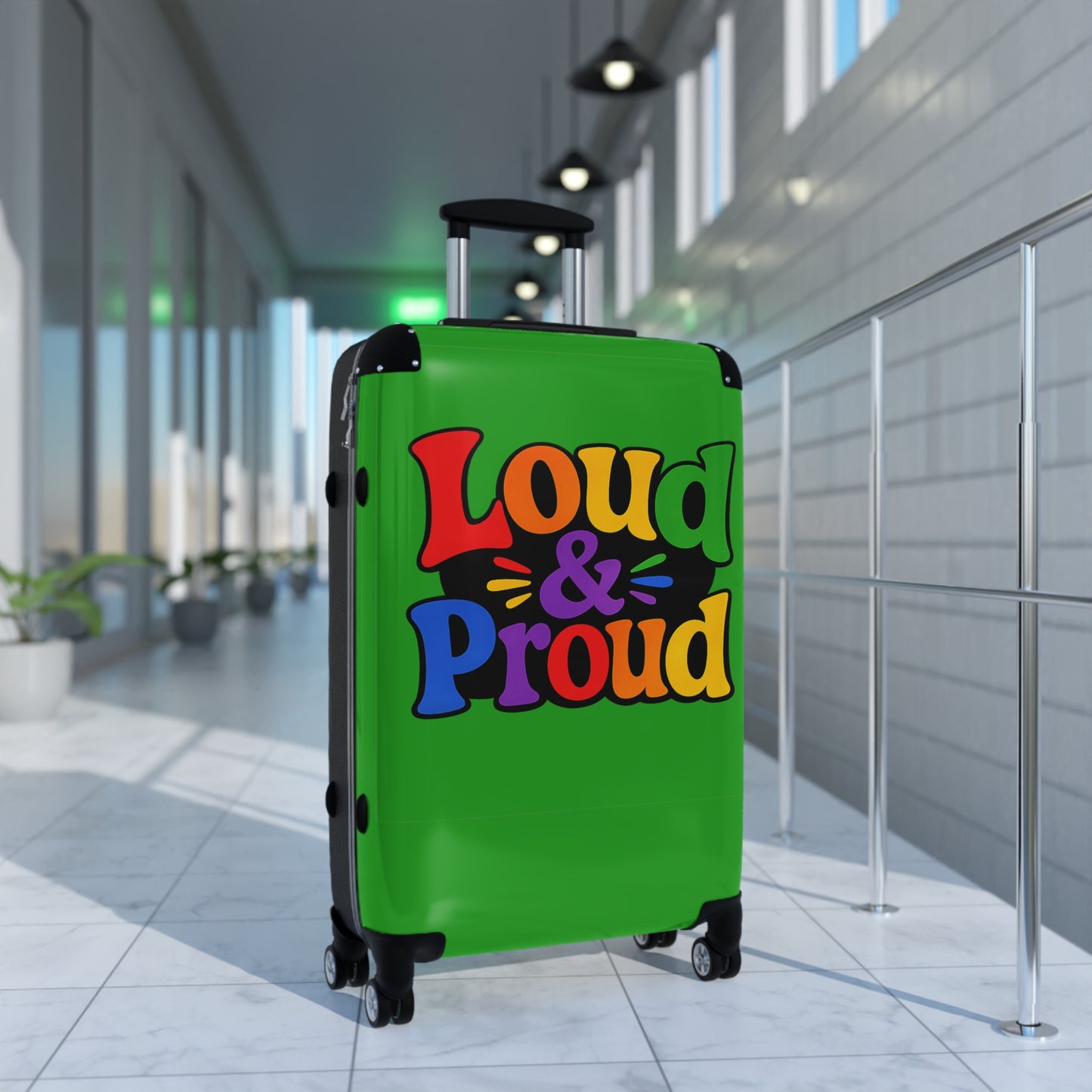 LOUD & PROUD LGBTQ Green Carry-On Suitcase – Rainbow Pride Travel Luggage
