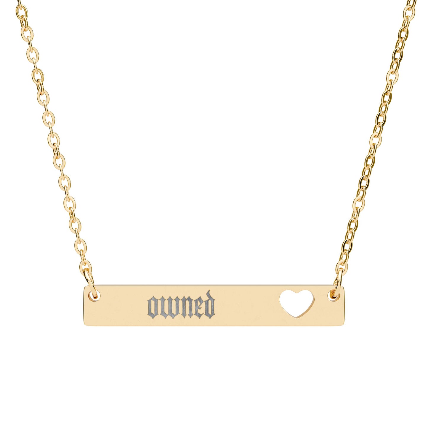 OWNED Engravable Heart Cutout Bar Necklace — Personalized Name Bar Pendant