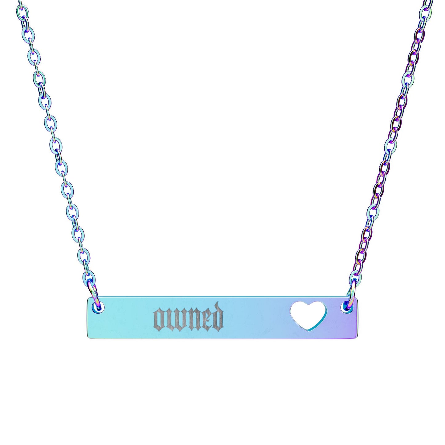 OWNED Engravable Heart Cutout Bar Necklace — Personalized Name Bar Pendant