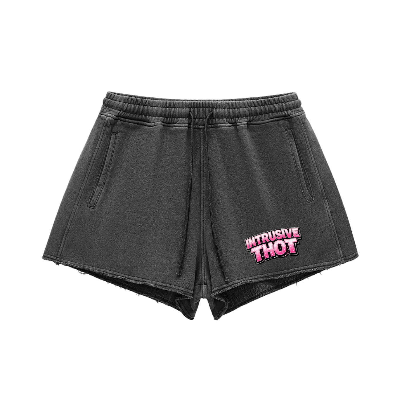 INTRUSIVE THOT Snow Washed Raw Edge Drawstring Shorts