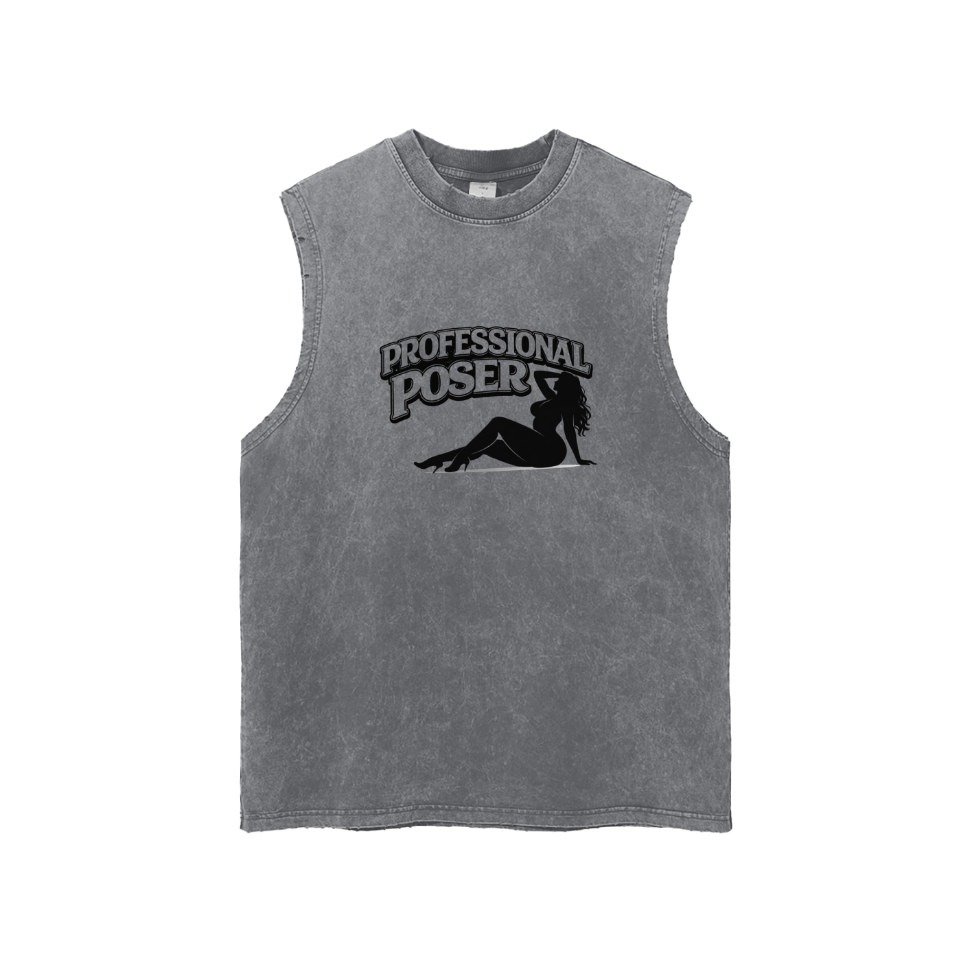 PROFESSIONAL POSER Snow Washed Frayed Hem Tank Top