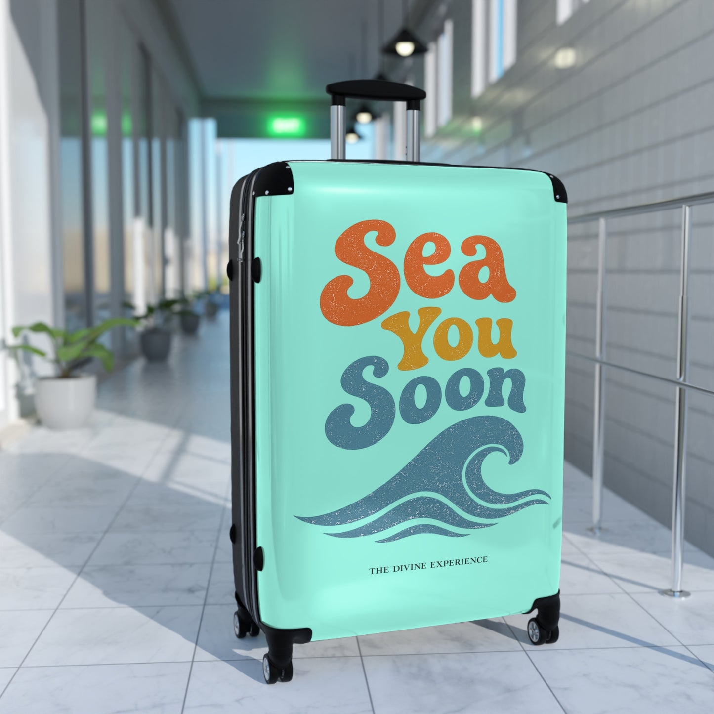 SEA YOU SOON Suitcase – Retro Beach Wave Carry-On Travel Luggage