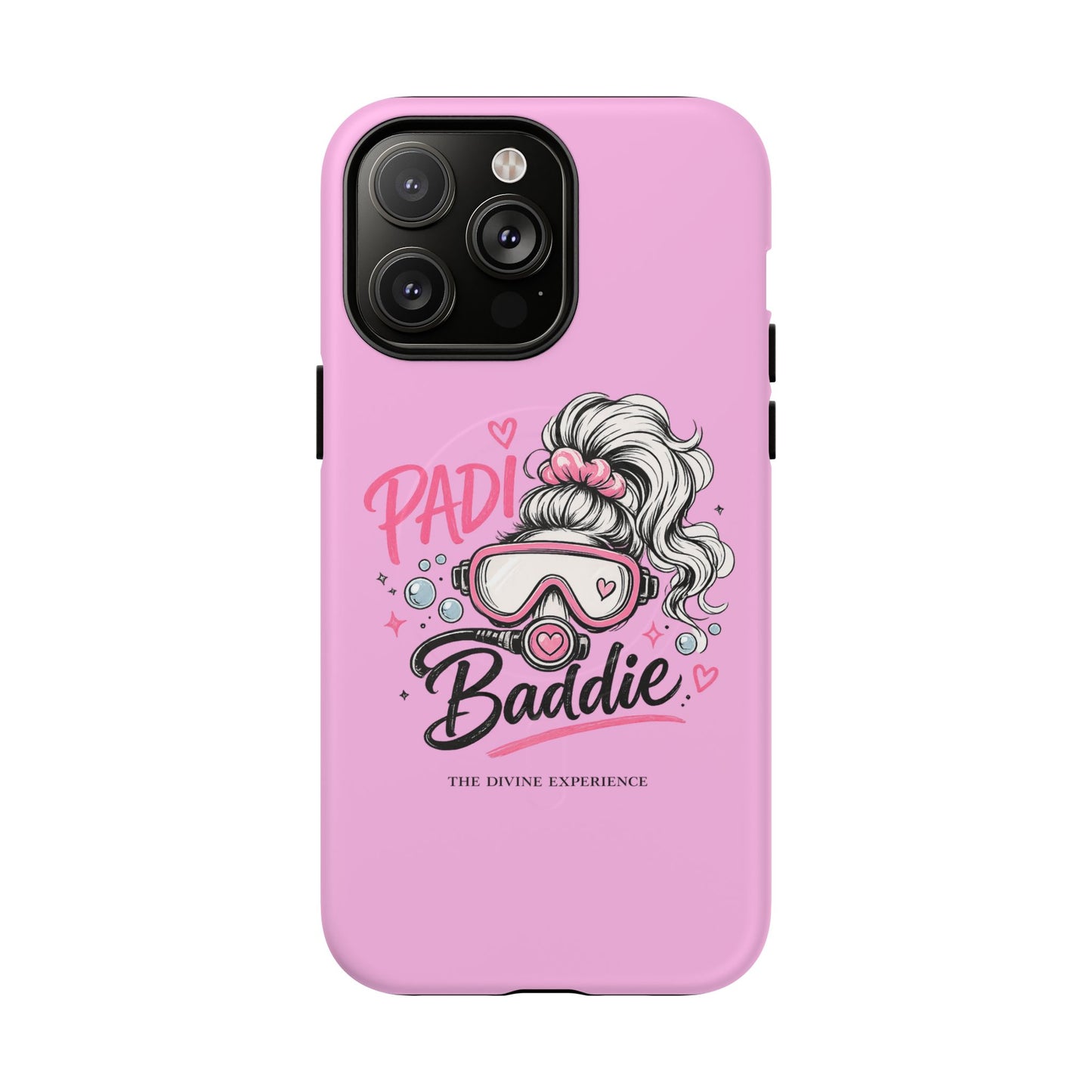 Pink PADI BADDIE Tough Magnetic Phone Case — Cute Scuba Diver Girl Design