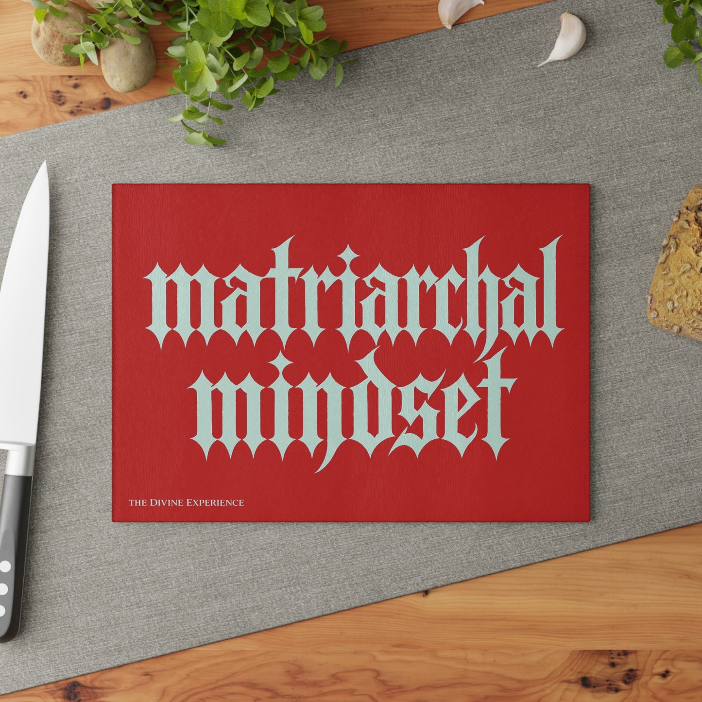 MATRIARCHAL MINDSET Glass Cutting Board — Bold Feminist Kitchen Décor
