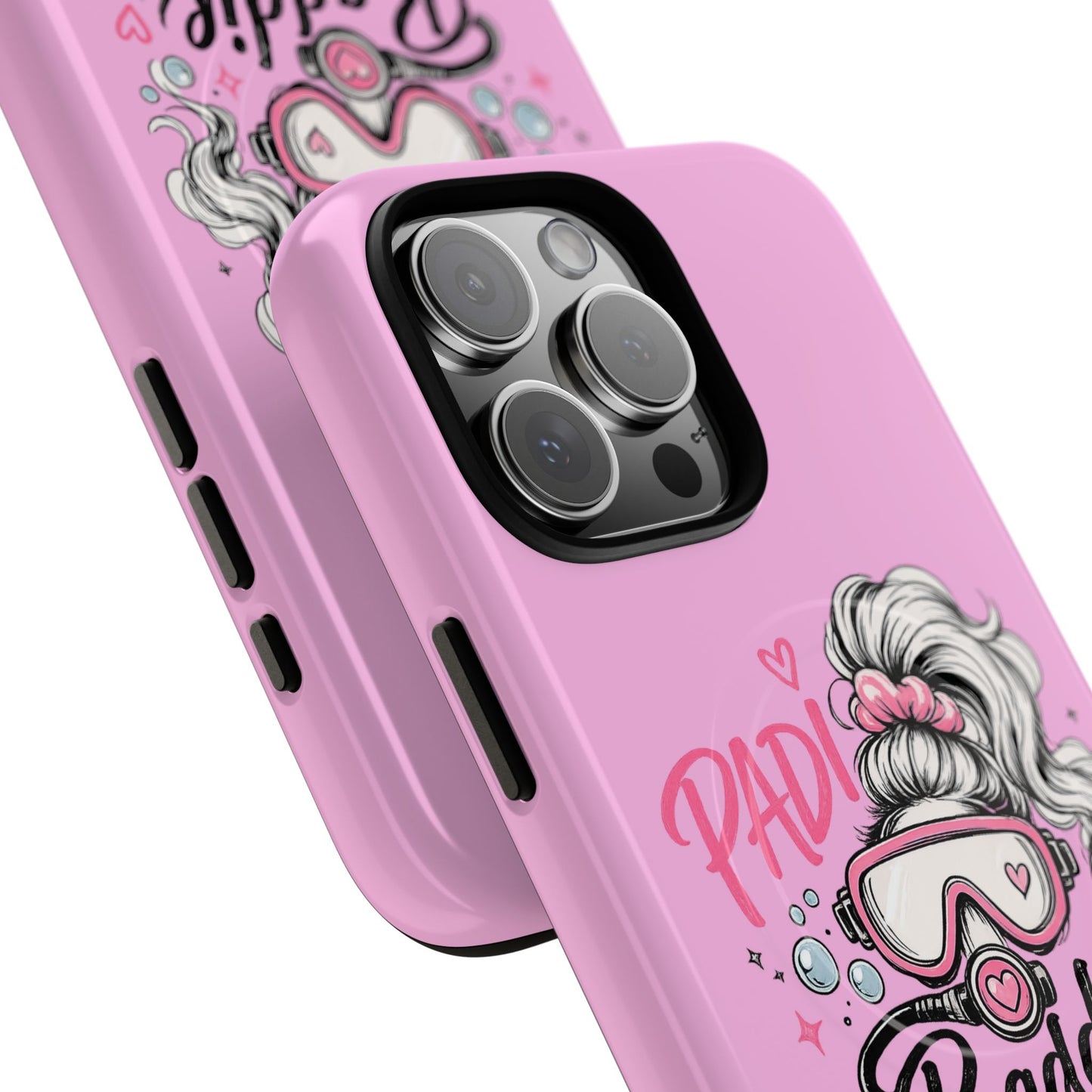 Pink PADI BADDIE Tough Magnetic Phone Case — Cute Scuba Diver Girl Design