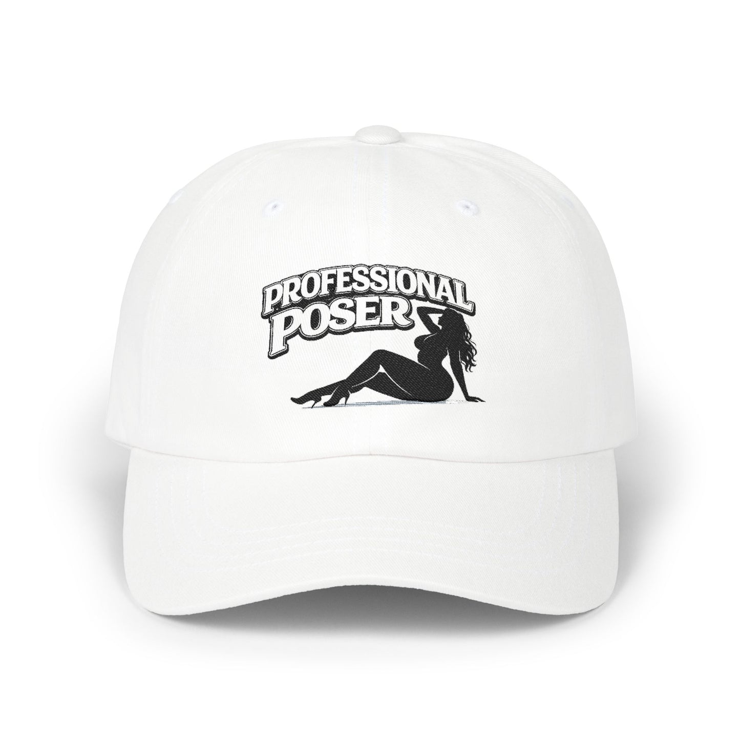 PROFESSIONAL POSER Dad Cap — White Retro Pinup Embroidered Baseball Hat