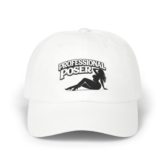 PROFESSIONAL POSER Dad Cap — White Retro Pinup Embroidered Baseball Hat