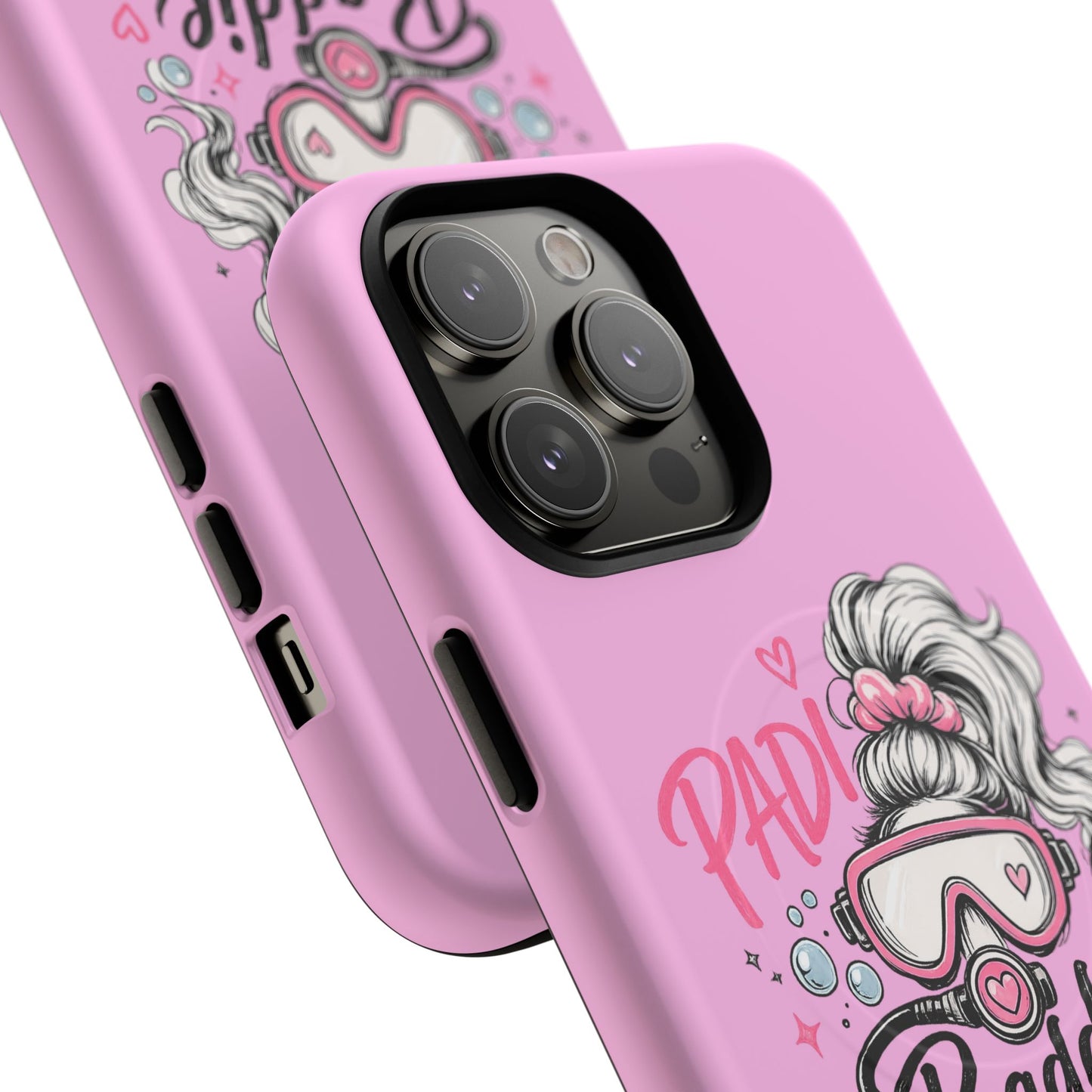 Pink PADI BADDIE Tough Magnetic Phone Case — Cute Scuba Diver Girl Design