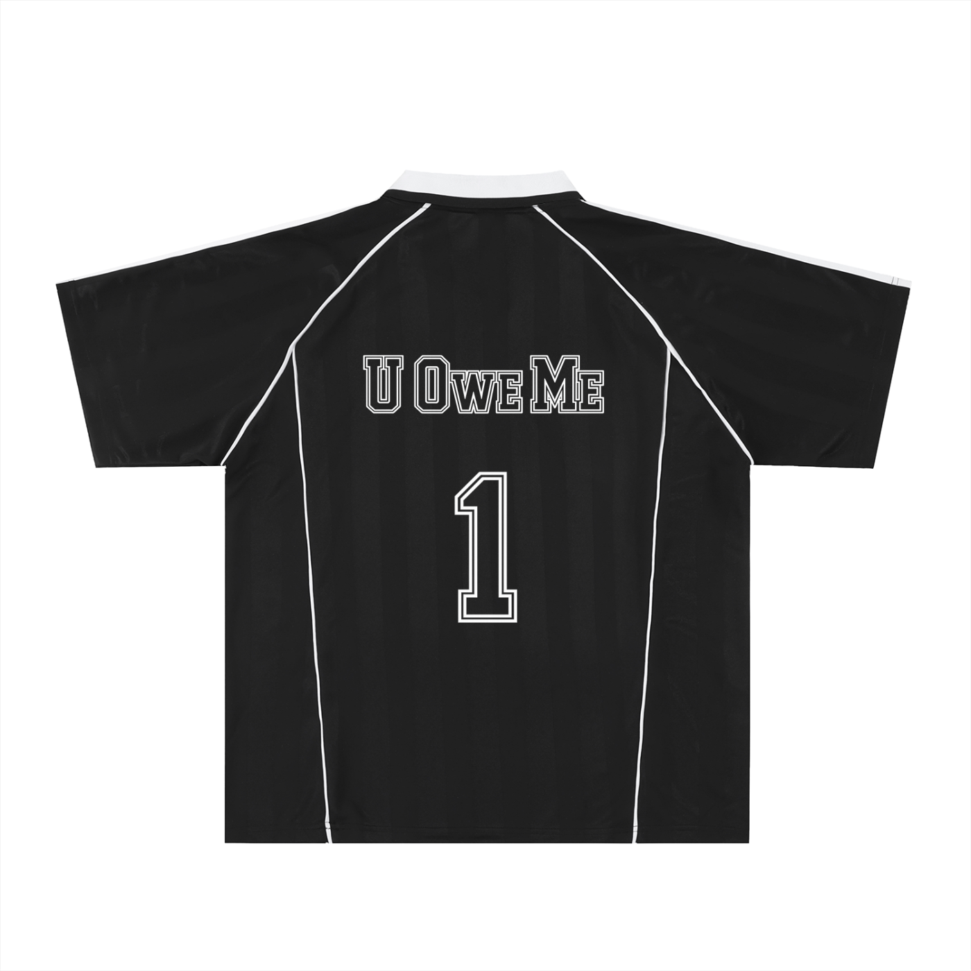 U OWE ME 1 Shadow Stripe Collared Soccer Jersey