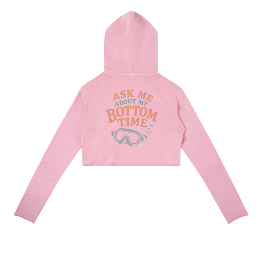 ASK ME ABOUT MY BOTTOM TIME Vintage Washed Raw Edge Scuba Hoodie