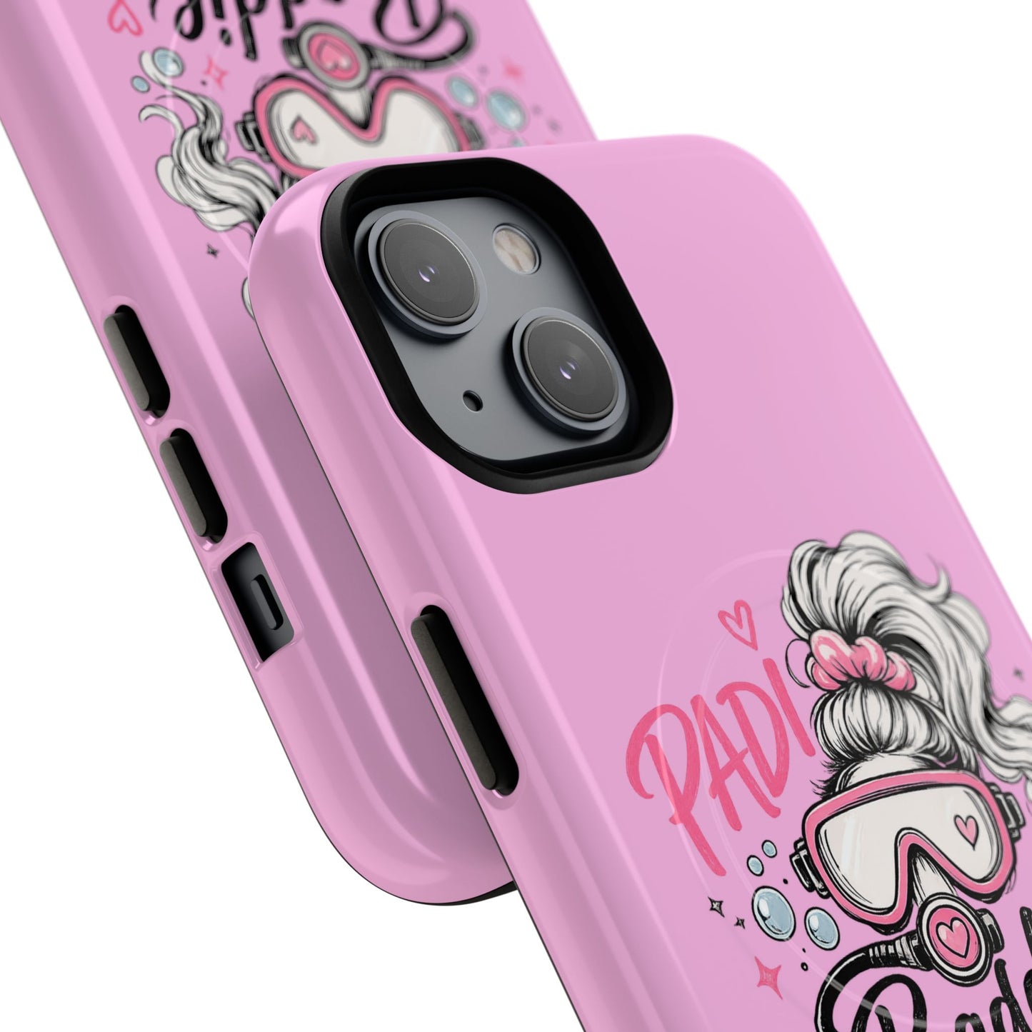 Pink PADI BADDIE Tough Magnetic Phone Case — Cute Scuba Diver Girl Design