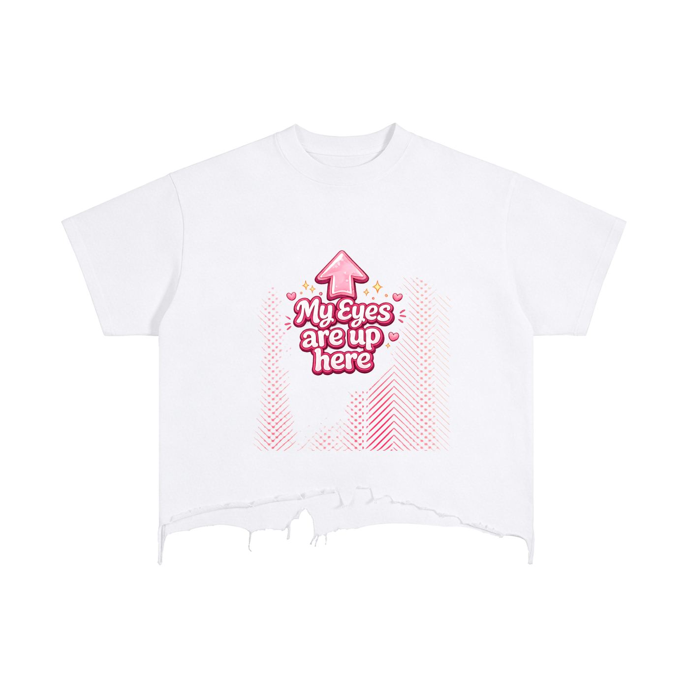 MY EYES ARE UP HERE Vintage Wash Boxy Distressed Hem T-Shirt