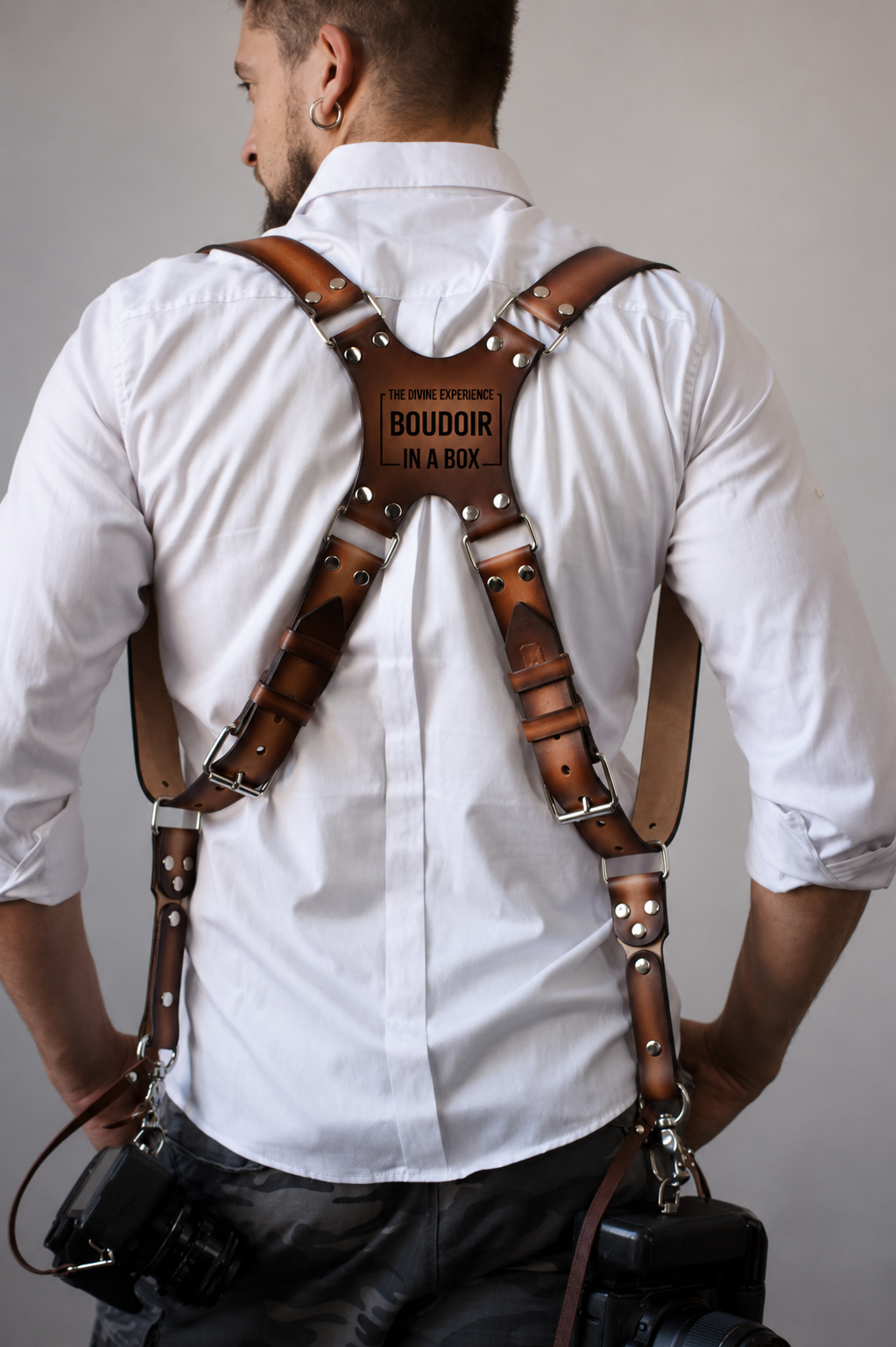 BOUDOIR IN A BOX Engraved Handcrafted Leather Luxury Dual Camera Harness