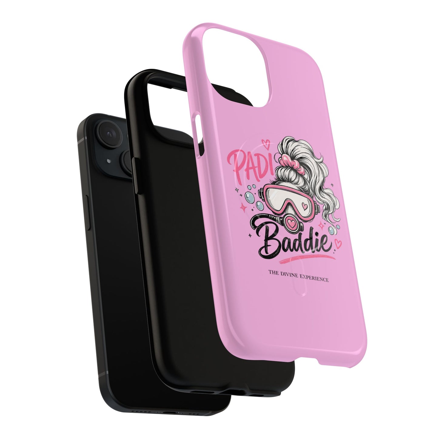 Pink PADI BADDIE Tough Magnetic Phone Case — Cute Scuba Diver Girl Design