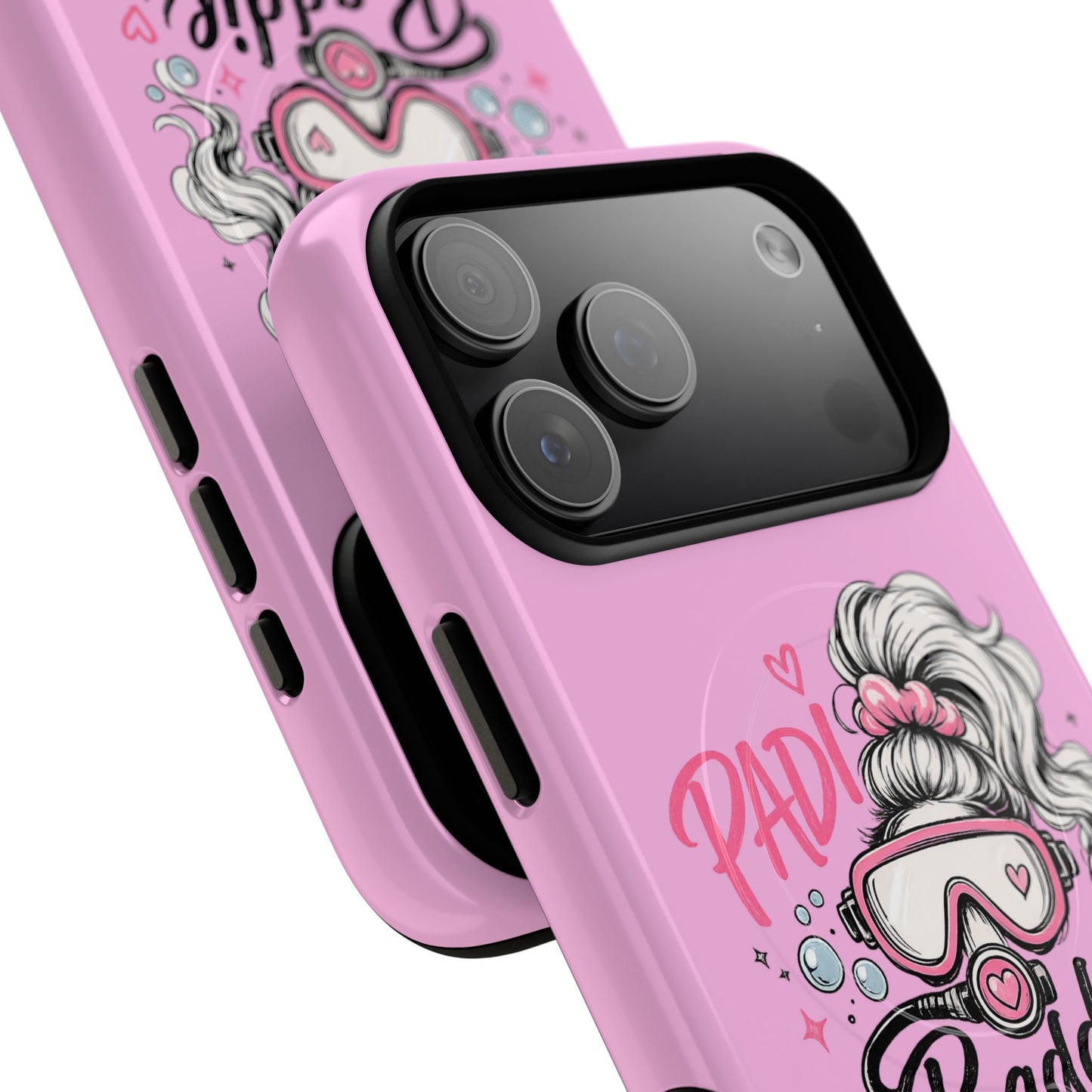 Pink PADI BADDIE Tough Magnetic Phone Case — Cute Scuba Diver Girl Design