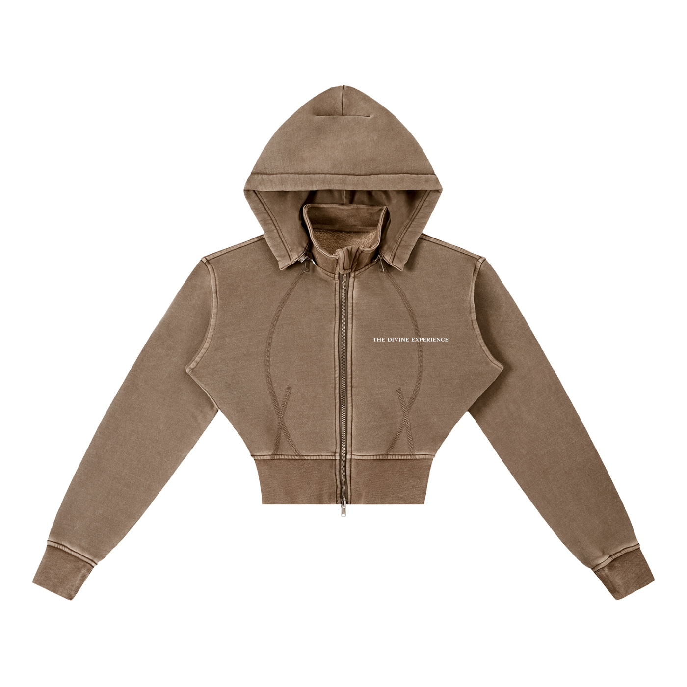 DIVINE EXPERIENCE Vintage Washed Cropped Fleece ZIP Hoodie