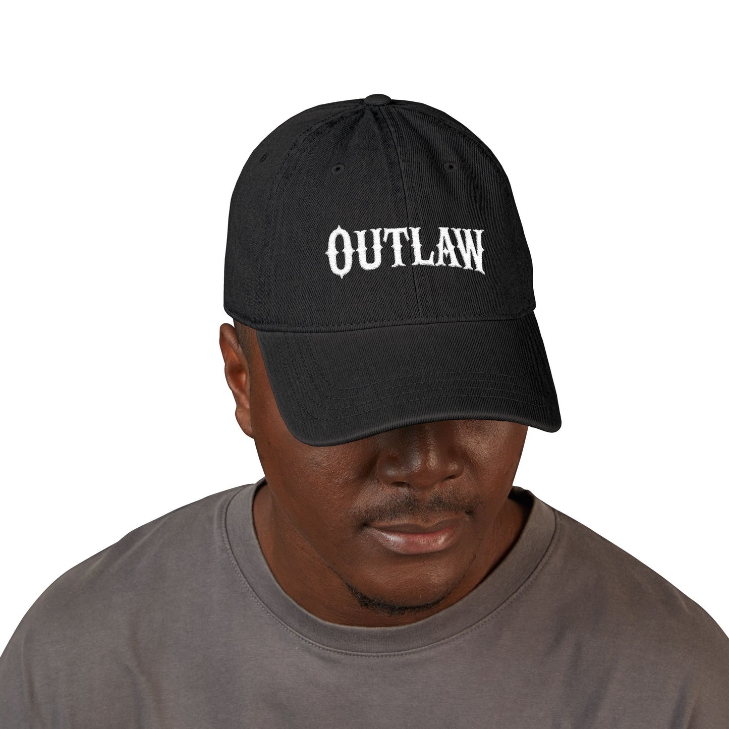 OUTLAW Embroidered Denim Hat — Vintage Western Black Cap