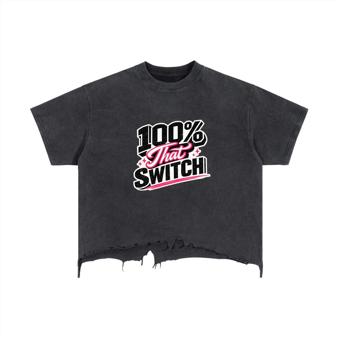 100% THAT SWITCH Vintage Wash Boxy Distressed Hem T-Shirt