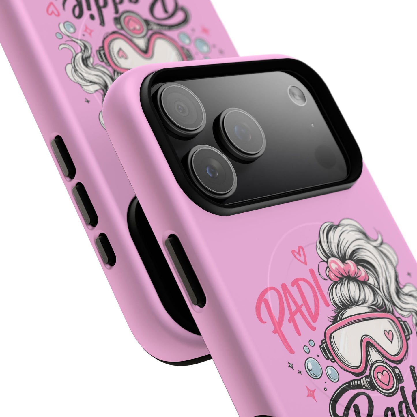 Pink PADI BADDIE Tough Magnetic Phone Case — Cute Scuba Diver Girl Design