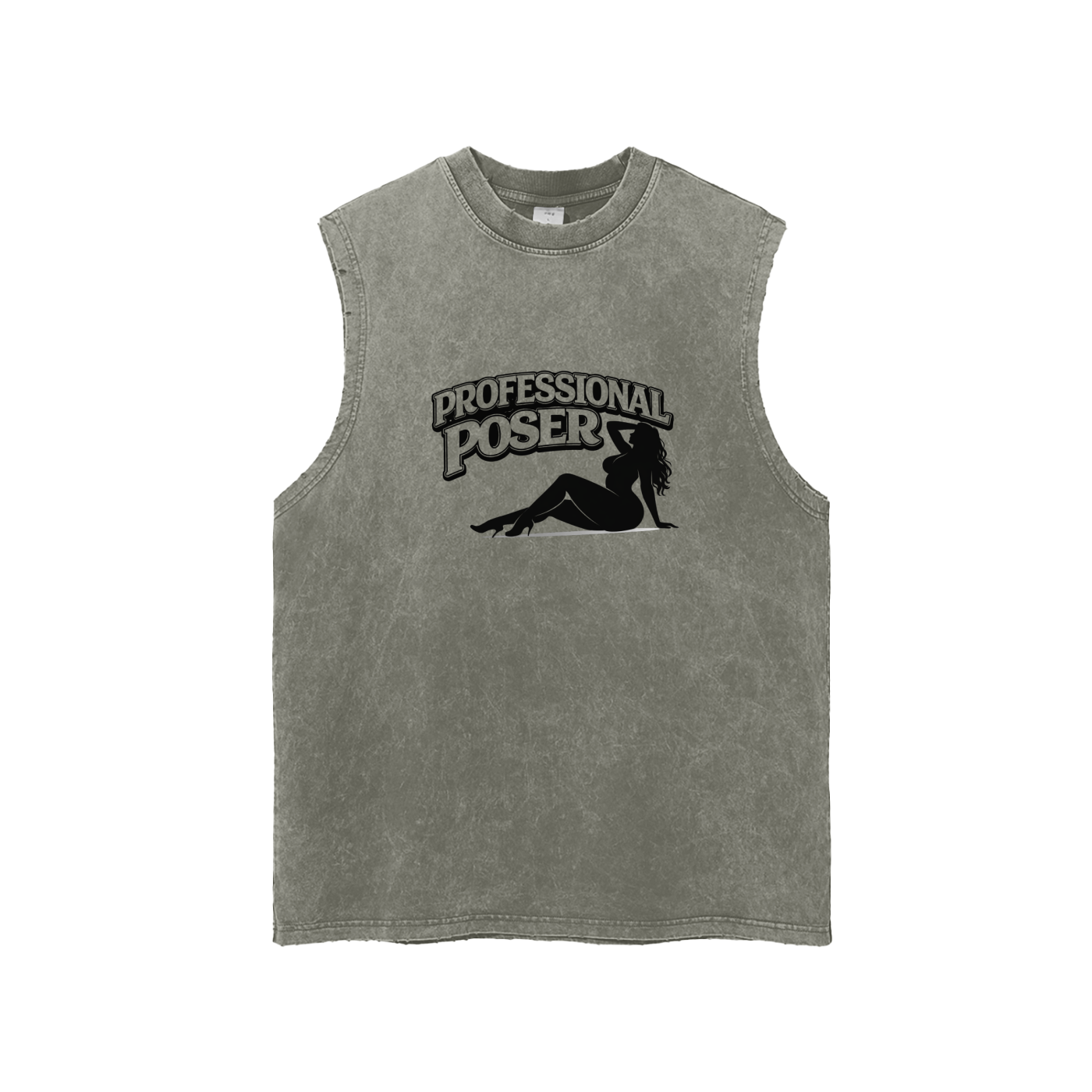 PROFESSIONAL POSER Snow Washed Frayed Hem Tank Top