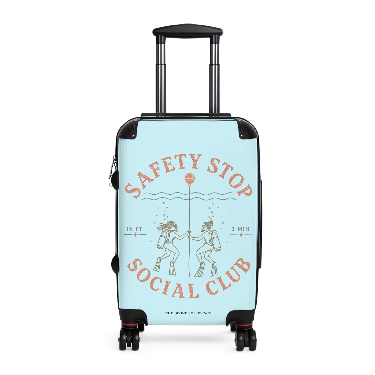 SAFETY STOP SOCIAL CLUB Carry-On Suitcase — Retro Dive-Themed Scuba Travel Luggage
