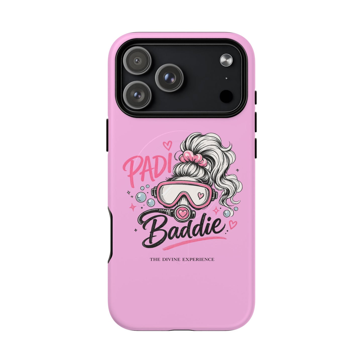 Pink PADI BADDIE Tough Magnetic Phone Case — Cute Scuba Diver Girl Design
