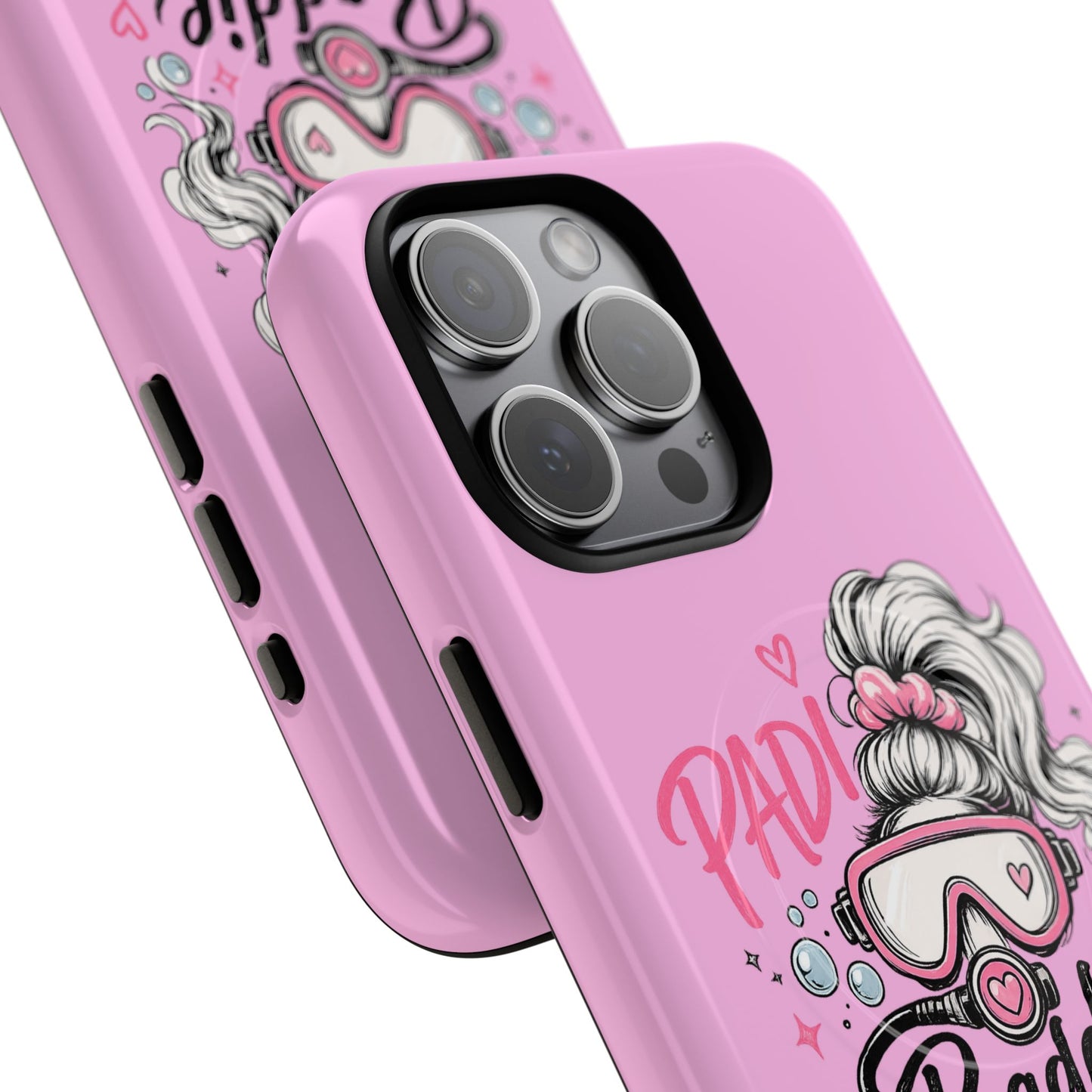 Pink PADI BADDIE Tough Magnetic Phone Case — Cute Scuba Diver Girl Design