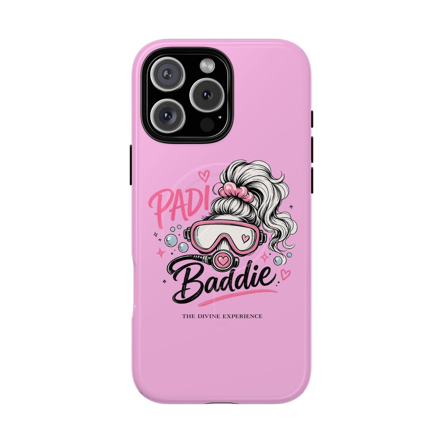 Pink PADI BADDIE Tough Magnetic Phone Case — Cute Scuba Diver Girl Design
