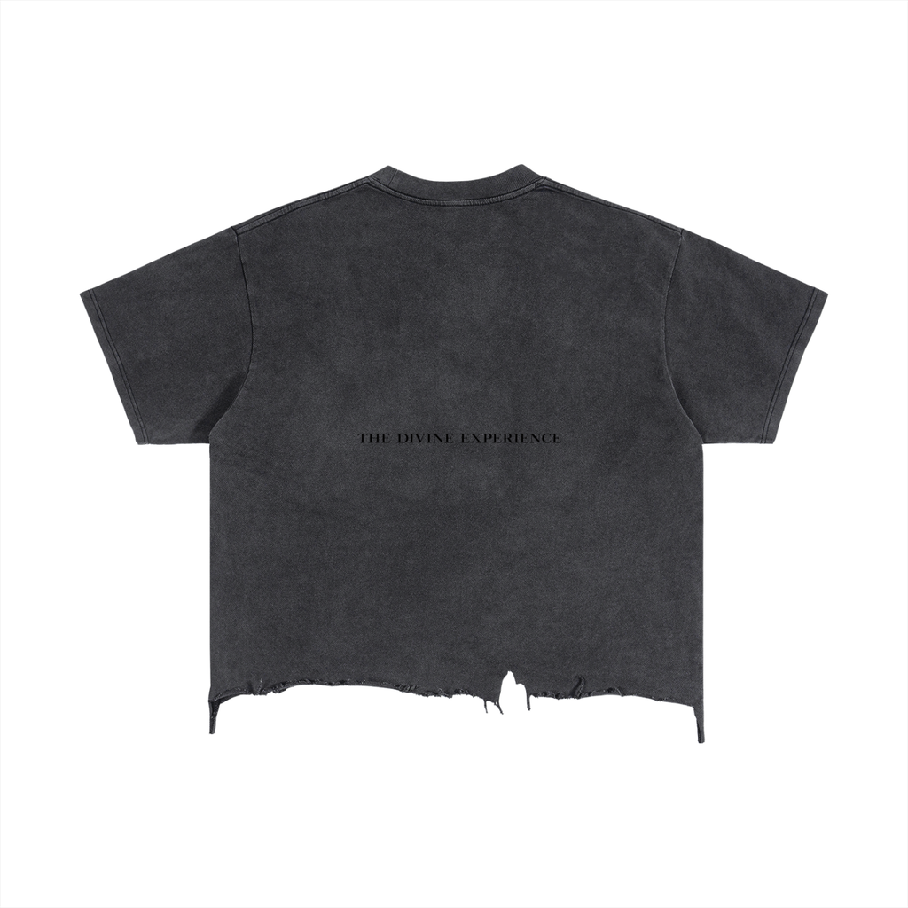 VISION BOARD Vintage Wash Boxy Distressed Hem T-Shirt