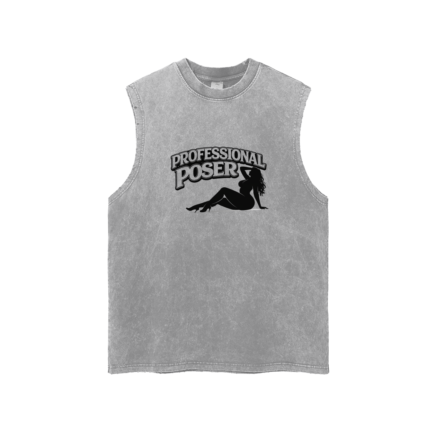 PROFESSIONAL POSER Snow Washed Frayed Hem Tank Top