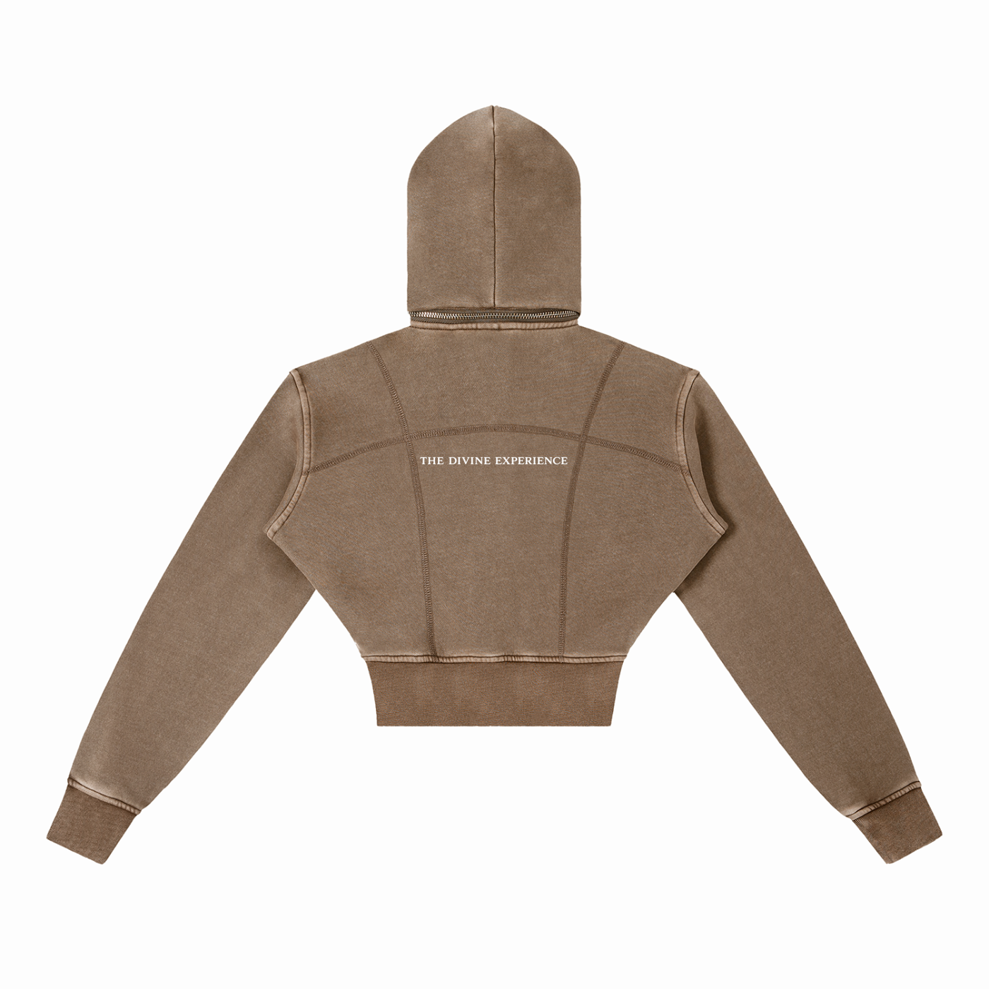 DIVINE EXPERIENCE Vintage Washed Cropped Fleece ZIP Hoodie