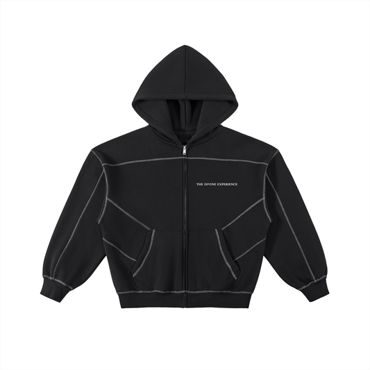 VISION BOARD Contrast-Stitched Boxy Fleece Zip Hoodie