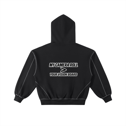 VISION BOARD Contrast-Stitched Boxy Fleece Zip Hoodie