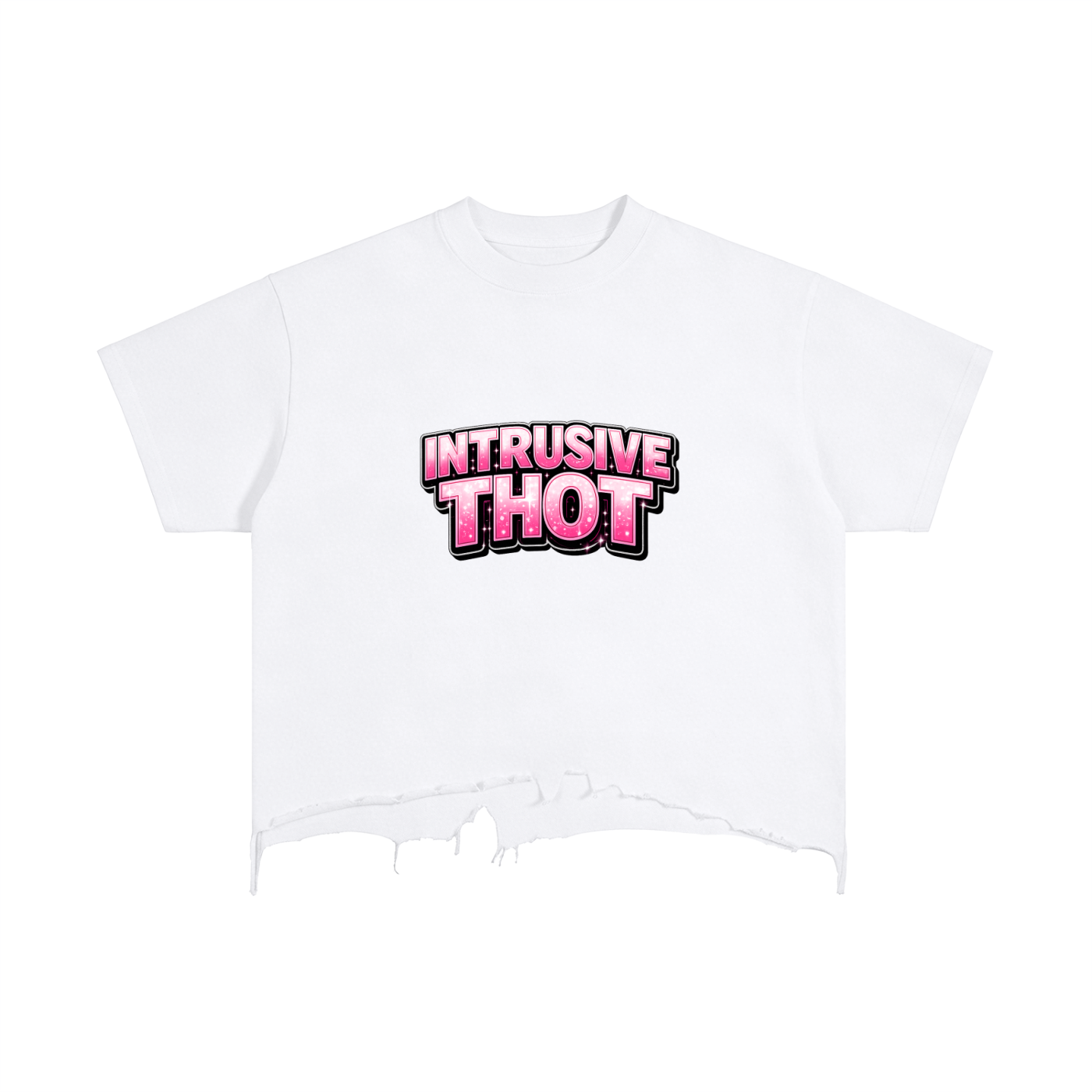 INTRUSIVE THOT Vintage Wash Boxy Distressed Hem T-Shirt