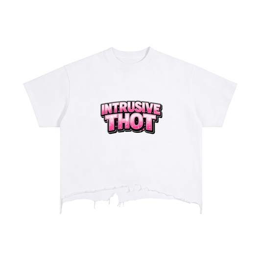 INTRUSIVE THOT Vintage Wash Boxy Distressed Hem T-Shirt