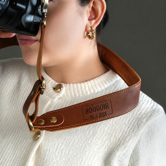 BOUDOIR IN A BOX HANDCRAFTED ENGRAVED CAMERA STRAP