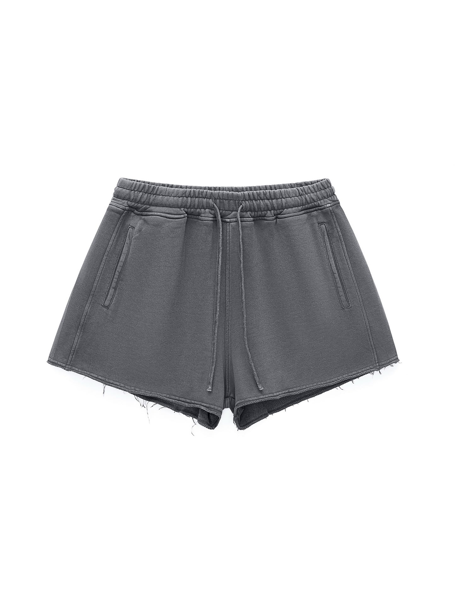 INTRUSIVE THOT Snow Washed Raw Edge Drawstring Shorts