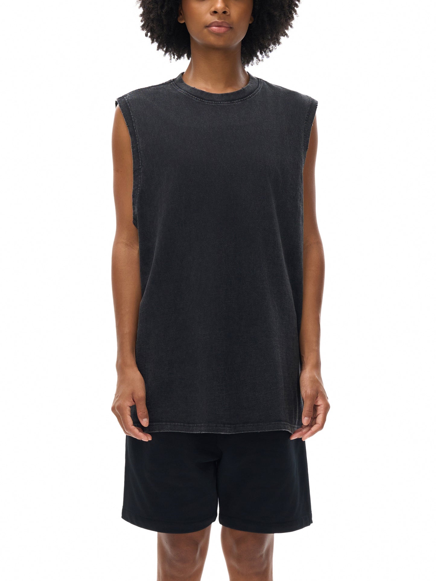 PROFESSIONAL POSER Snow Washed Frayed Hem Tank Top