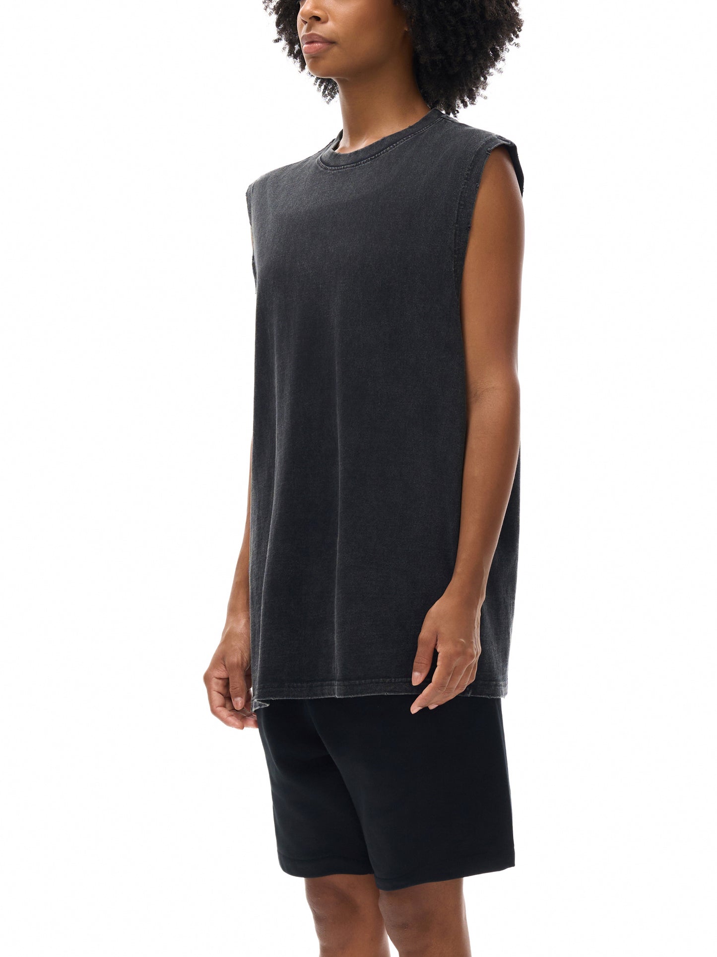 PROFESSIONAL POSER Snow Washed Frayed Hem Tank Top