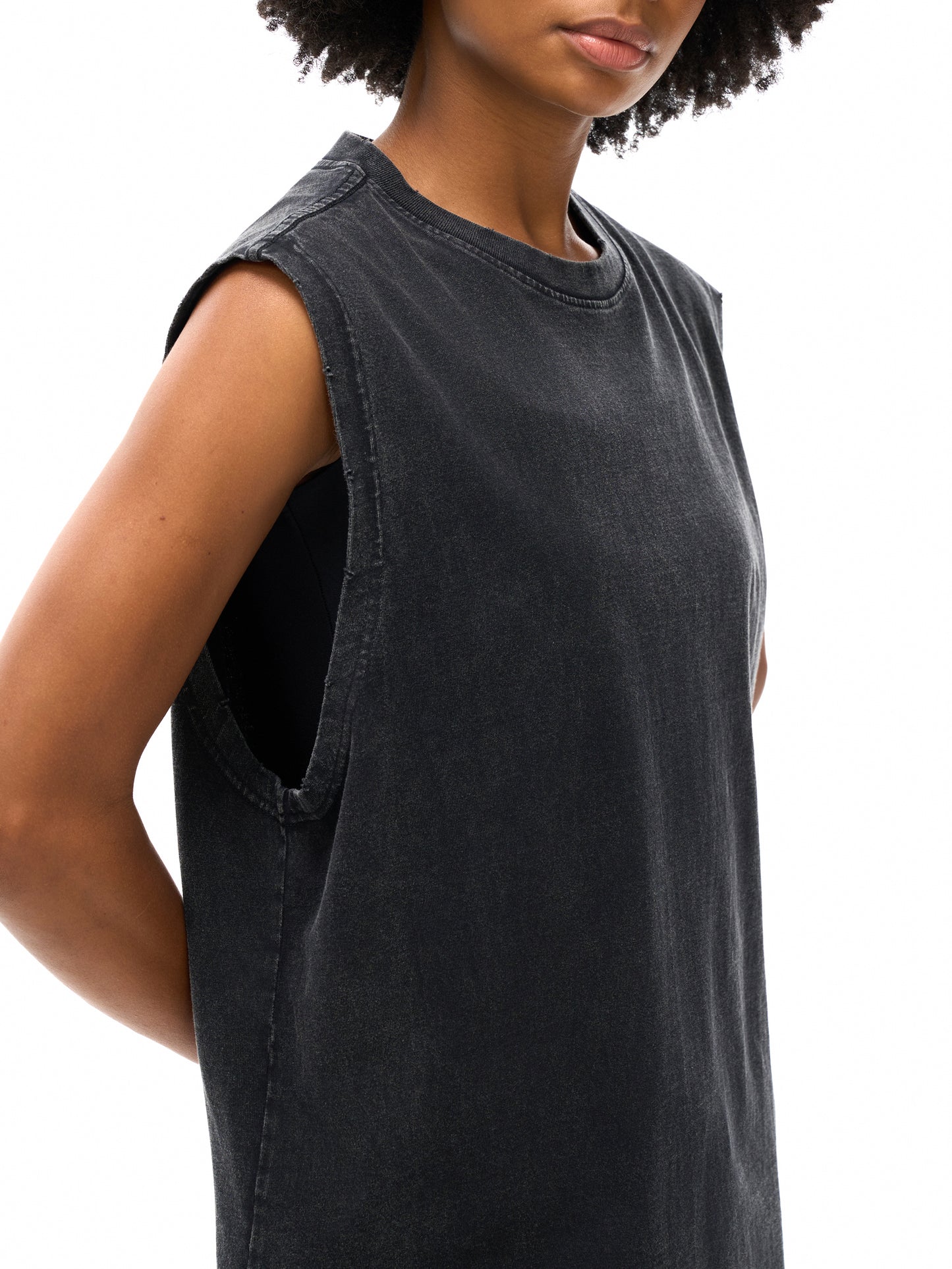 PROFESSIONAL POSER Snow Washed Frayed Hem Tank Top
