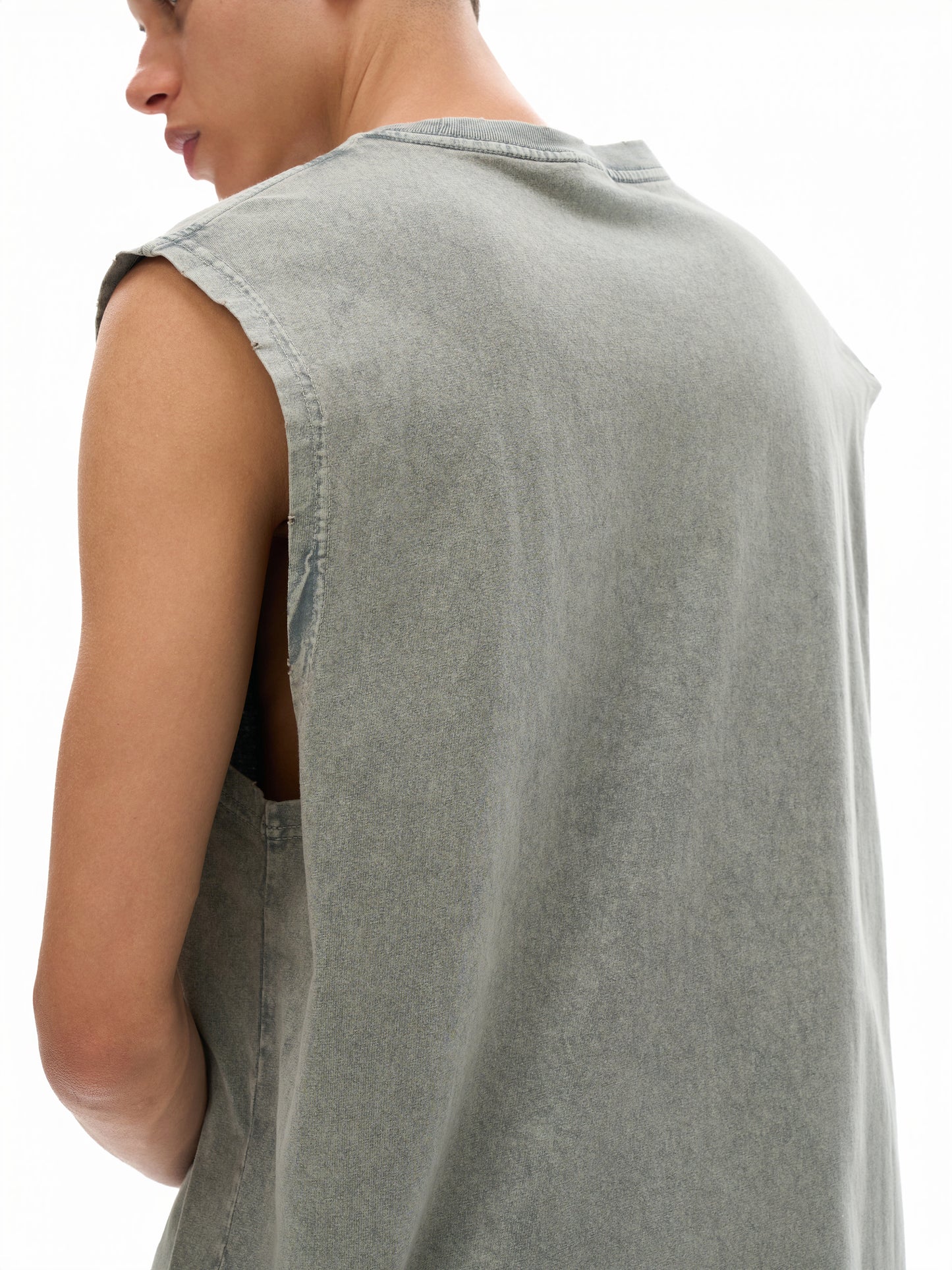 PROFESSIONAL POSER Snow Washed Frayed Hem Tank Top