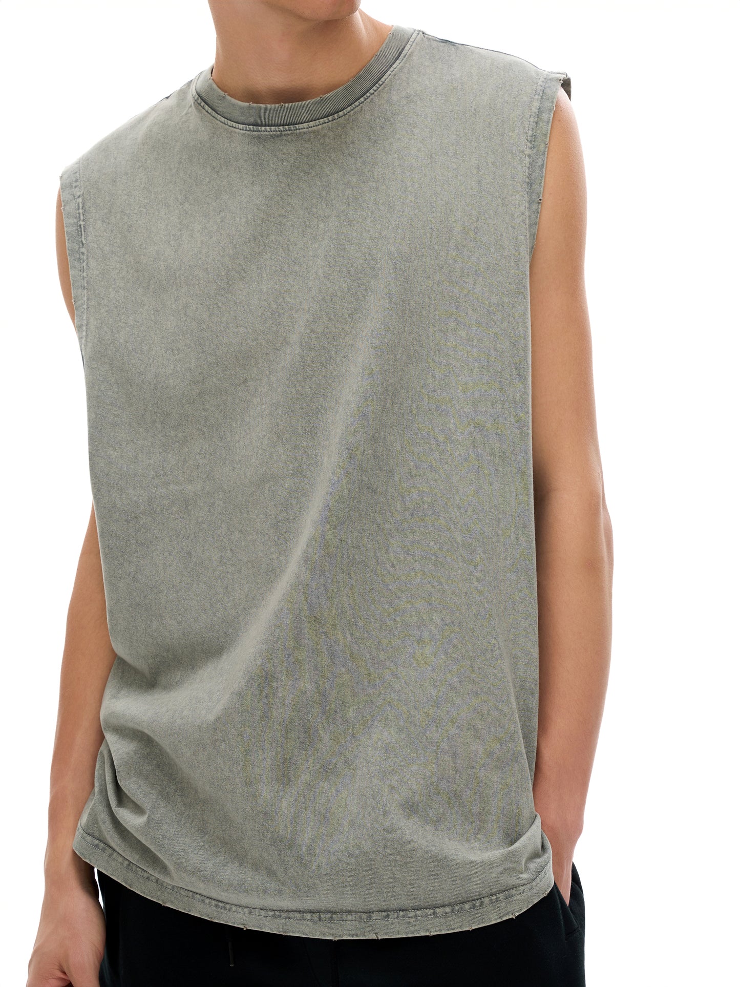 PROFESSIONAL POSER Snow Washed Frayed Hem Tank Top