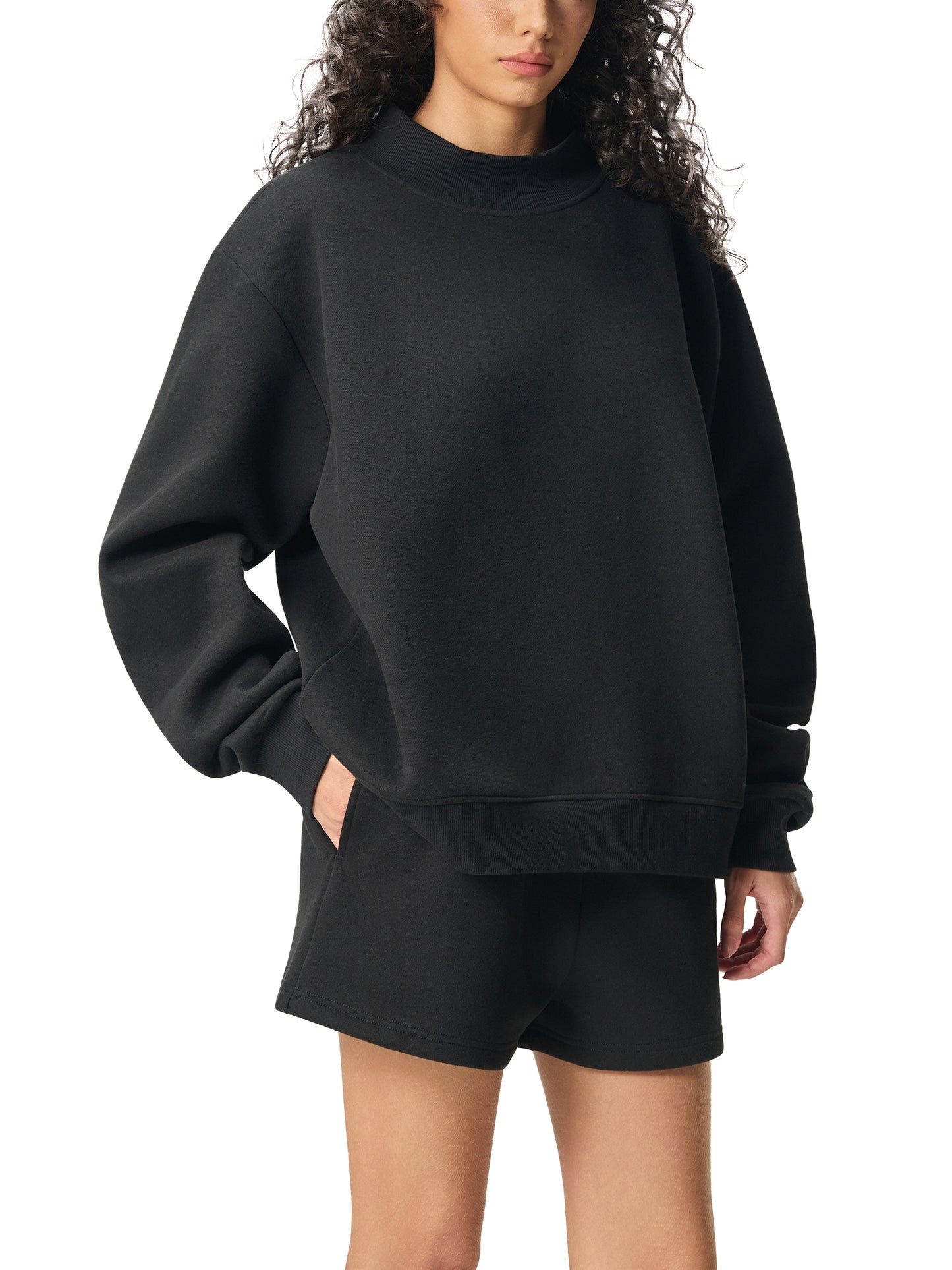 MATRIARCHAL MINDSET Essential Fleece Mock-Neck Crew Sweatshirt
