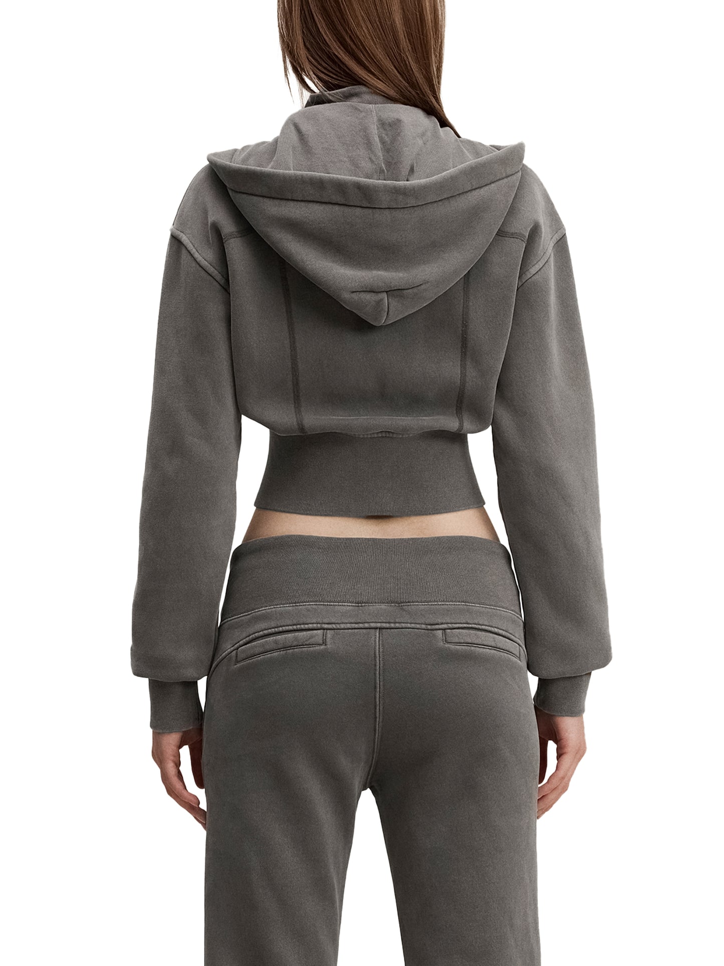 DIVINE EXPERIENCE Vintage Washed Cropped Fleece ZIP Hoodie