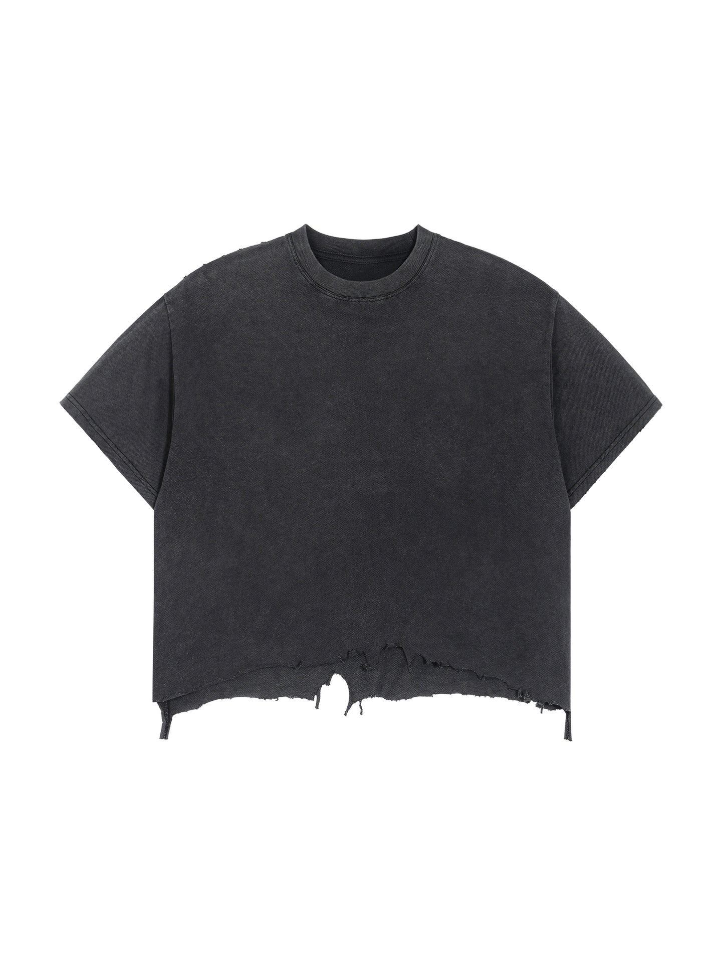 INTRUSIVE THOT Vintage Wash Boxy Distressed Hem T-Shirt