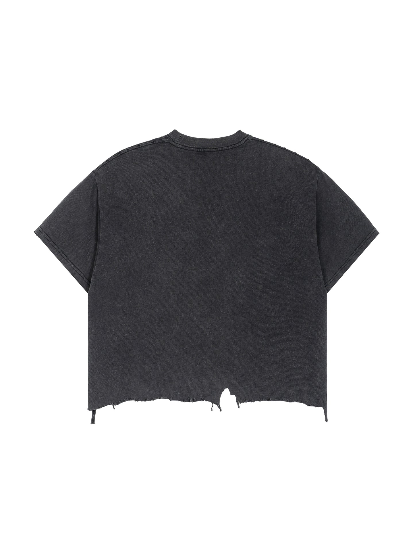 INTRUSIVE THOT Vintage Wash Boxy Distressed Hem T-Shirt